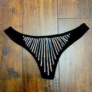 Black Velvet Jewel Thong Bikini Bottom Dance Party